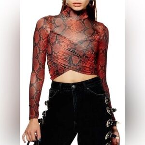 ~Snake Print Cropped Wrap Top~